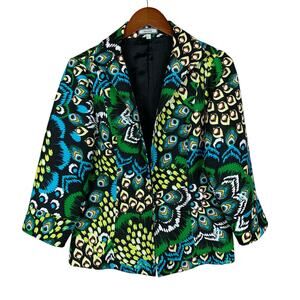 Laura Max Peacock Jacket Blazer Quilted 3/4 Sleeves Colorful Art Women's L